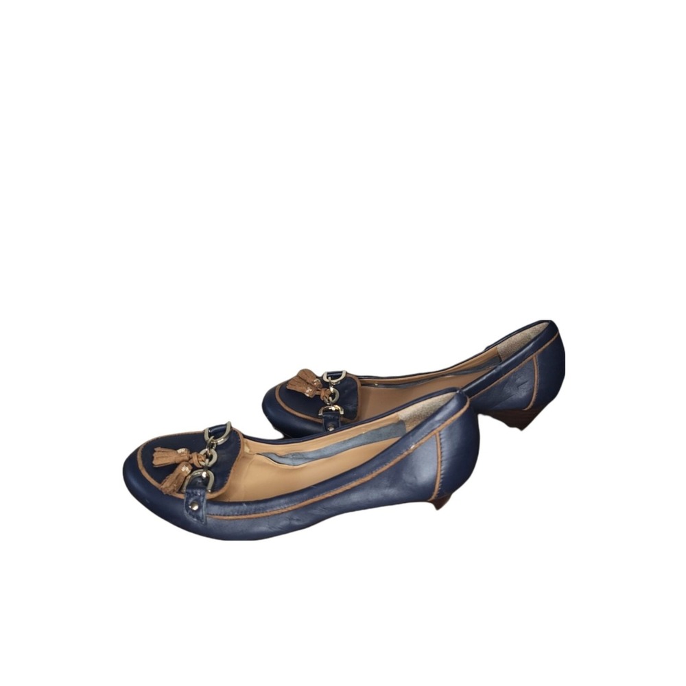 Tommy Hilfiger Wedge Heels Women Sz‎ 9 Navy Sliver Canvas Cork Tassel Workwear